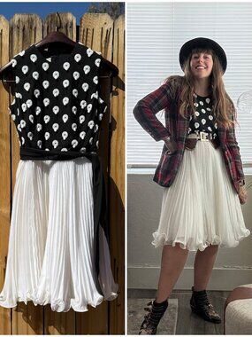 Vintage 60s O'Brien's Sleeveles Beaded Pleated Chiffon Cocktail Dress Medium
